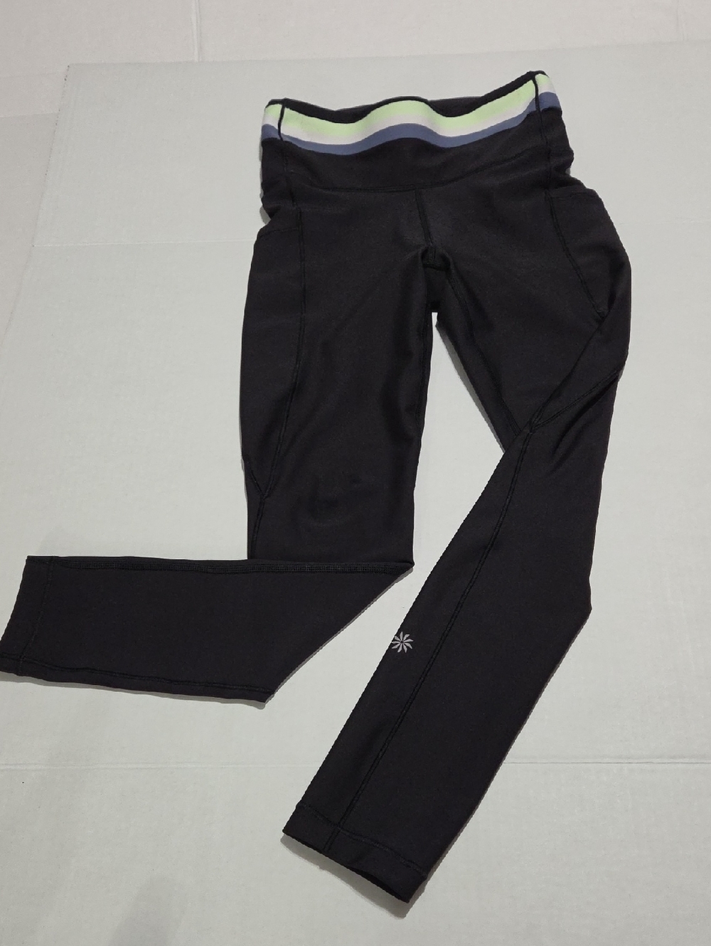 Womens Black Leggings with Striped Waistband